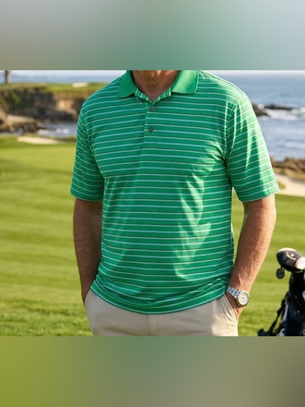 Pebble Beach Performance "Dry-Luxe" Men's Striped Golf Polo Shirt